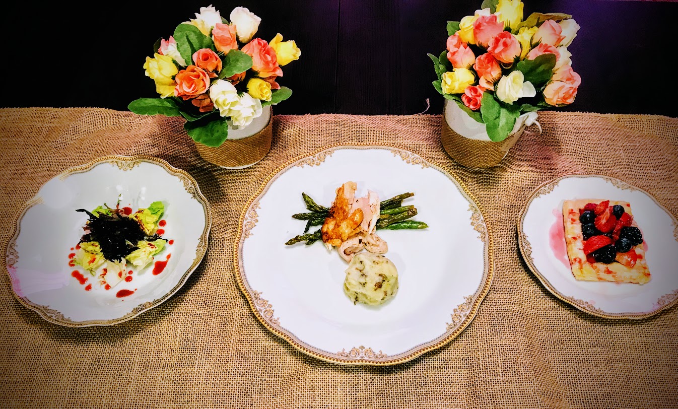 Three courses displayed on table